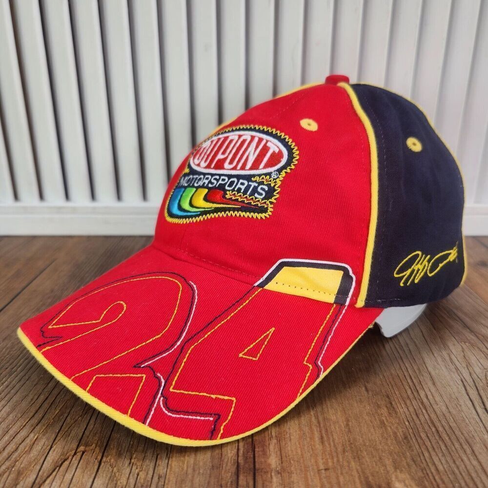 Du Pont Motorsports Jeff Gordon #24 Hendrick Strapback Hat Cap Racing Red NASCAR